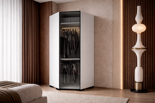 Floransa Alüminyum Cam Kapak Köşe Modül Beyaz-Antrasit Gardırop