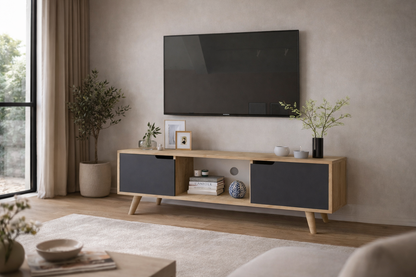 Siena Ahşap Ayaklı Tv Ünitesi Safir Meşe-antrasit Televizyon Konsolu 140 Cm Ekonomik Modül Sehpa (T-102)